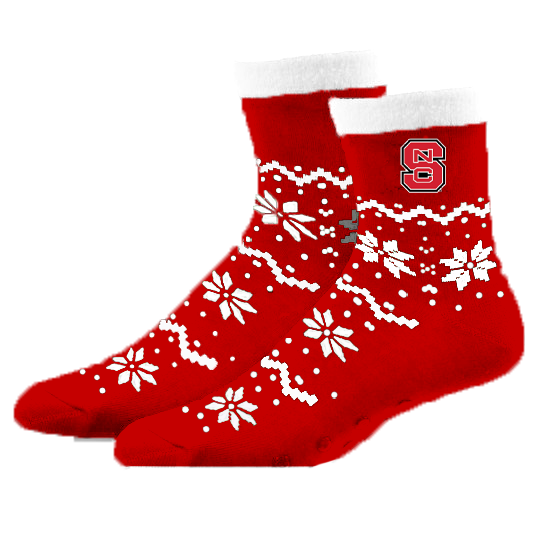 NC State Wolfpack FBF Red Snowflake Lane Holiday Socks