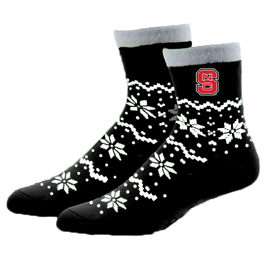 NC State Wolfpack FBF Black Snowflake Lane Holiday Socks