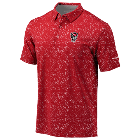 NC State Wolfpack Columbia Red Wolfhead Slicer Printed Polo