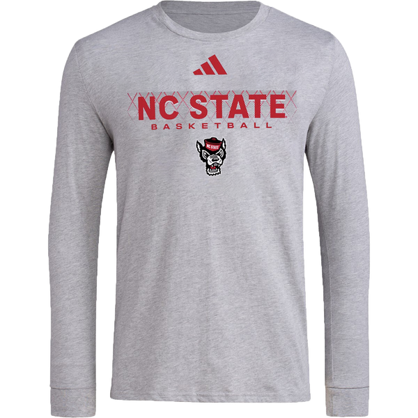 NC State Wolfpack adidas Heathered Grey Pre-Game Basketball Long Sleeve