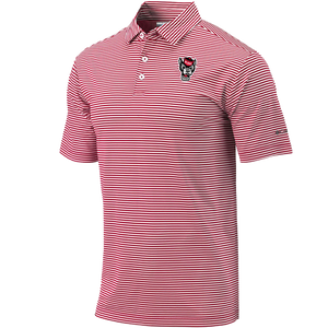 NC State Wolfpack Columbia Red and White Stripe Club Invite Polo