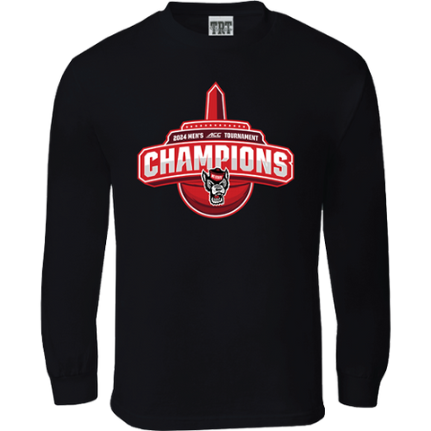 NC State Wolfpack TRT ACC Basketball 2024 Champions Black Long Sleeve T-Shirt