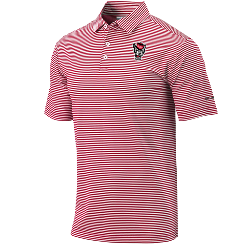 NC State Wolfpack Columbia Red and White Stripe Club Invite Polo