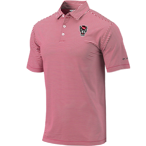 NC State Wolfpack Columbia Red and White Stripe Club Invite Polo