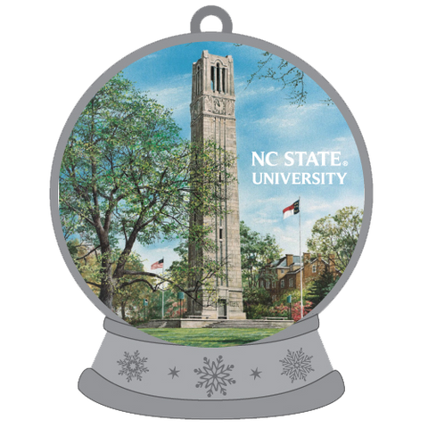 NC State Wolfpack Pewter Snow Globe Bell Tower Ornament