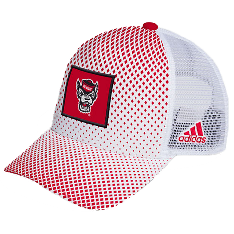 NC State Wolfpack Adidas Red and White Foam Trucker Patch Adjustable Hat