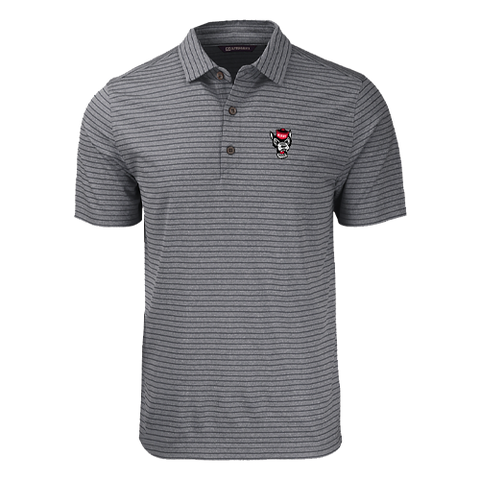 NC State Wolfpack Cutter & Buck Black Heather Wolfhead Forge Eco Stripe Polo