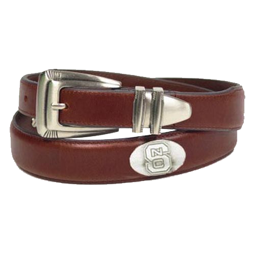 NC State Wolfpack Brown Concho Tip Leather Belt