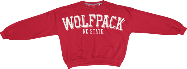 NC State Wolfpack Women's Red Semi-Pro Waist Length Oversized Crewneck