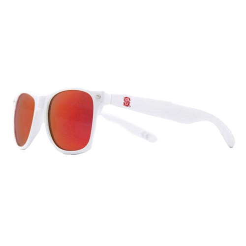 White frame red top lens sunglasses