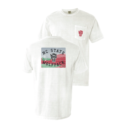 NC State Wolfpack Comfort Colors White Football Stadium Pocket T-Shirt