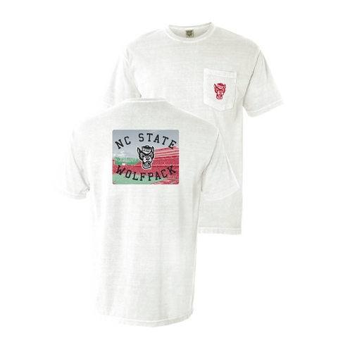 NC State Wolfpack Comfort Colors White Football Stadium Pocket T-Shirt