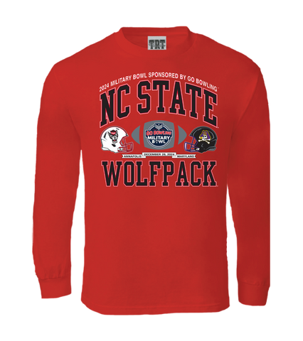 NC State Wolfpack Red 2024 Go Bowling Military Bowl Long Sleeve T-Shirt