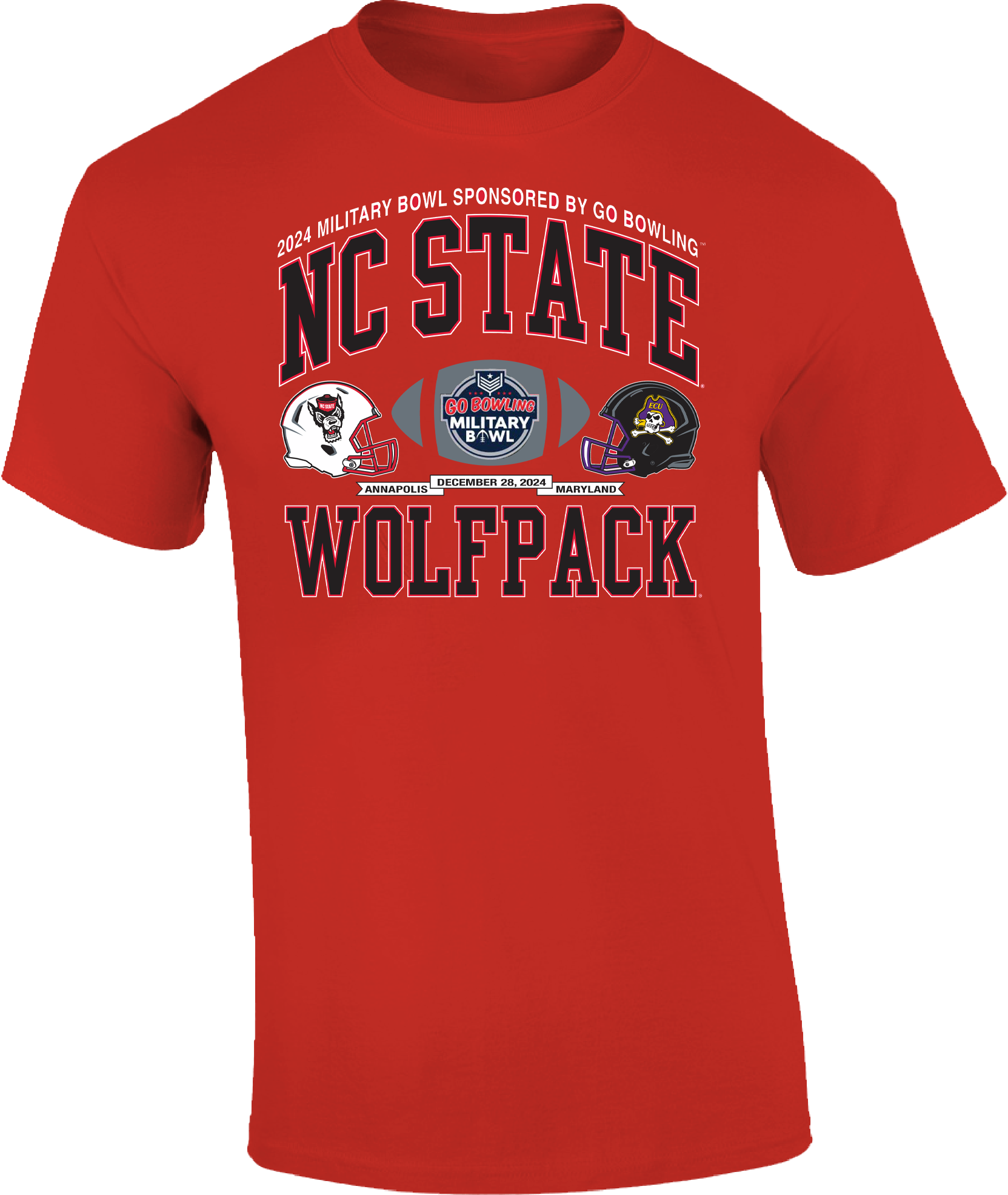 NC State Wolfpack Red 2024 Go Bowling Military Bowl T-Shirt