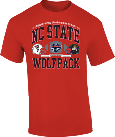 NC State Wolfpack Red 2024 Go Bowling Military Bowl T-Shirt