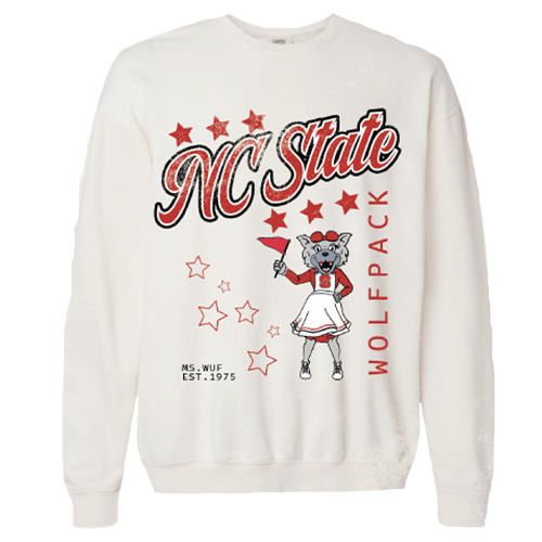 NC State Wolfpack Girl Tribe Eggshell Go NC State Ms. Wuf Crewneck Sweatshirt