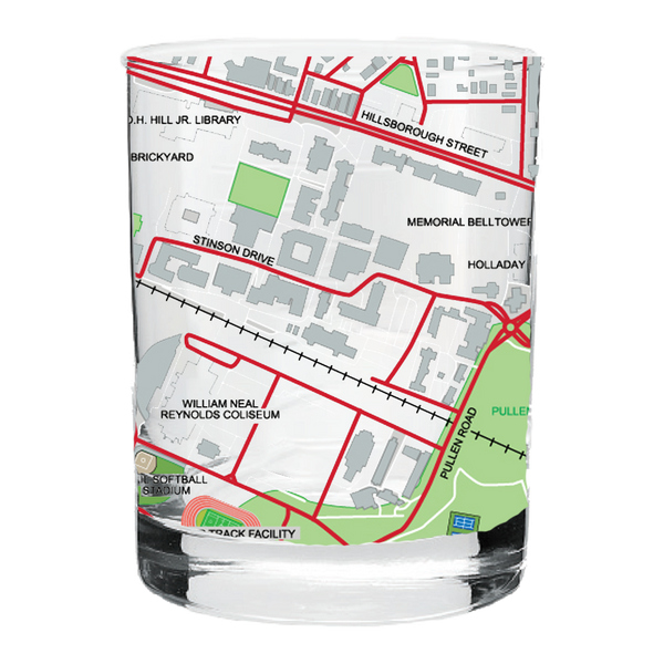 NC State Wolfpack 14 oz Campus Map Rocks Glass