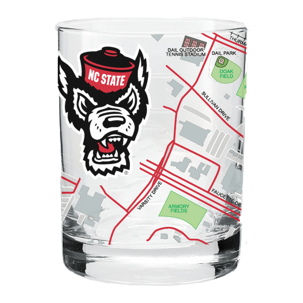 NC State Wolfpack 14 oz Campus Map Rocks Glass