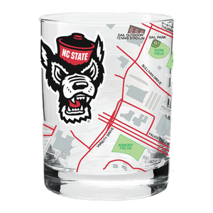 NC State Wolfpack 14 oz Campus Map Rocks Glass