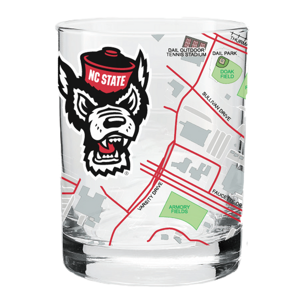 NC State Wolfpack 14 oz Campus Map Rocks Glass