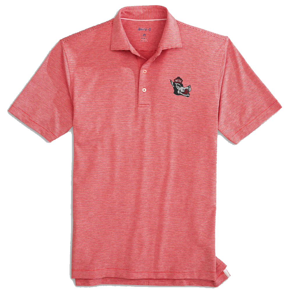 NC State Wolfpack Johnnie-O Red and White Striped Slobbering Wolf Lyndon Polo