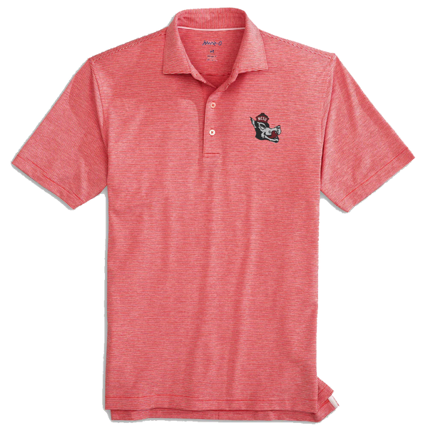 NC State Wolfpack johnnie-O Youth Red and White Striped Slobbering Wolf Lyndon Polo