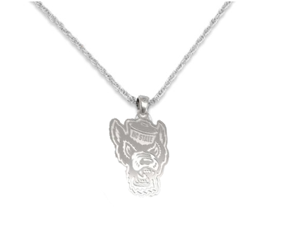 NC State Wolfpack Steel Diamond Wolfhead Pendant Necklace