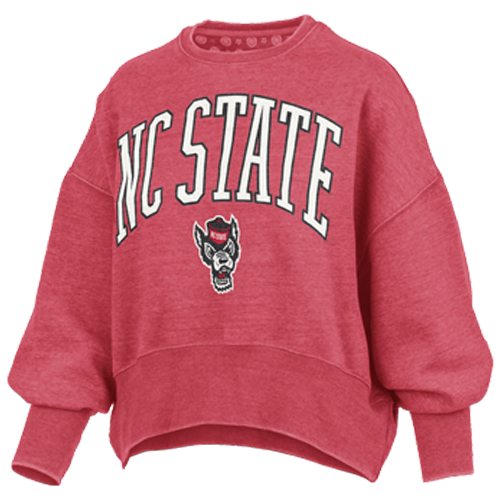 NC State Wolfpack Women's Heathered Red Youngstown Waist Length Oversized Crewneck