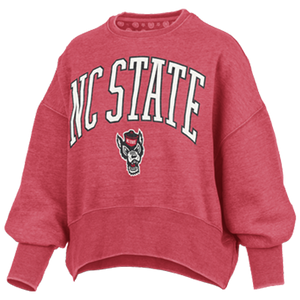 NC State Wolfpack Women's Heathered Red Youngstown Waist Length Oversized Crewneck