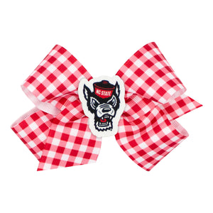 NC State Wolfpack Medium Gingham Print w/ Wolfhead Badge Hair Bow