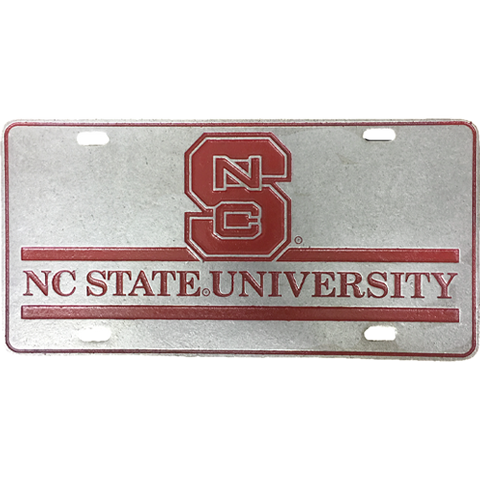 NC State Wolfpack University Red Block S Pewter License Plate