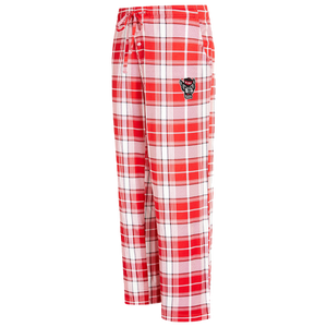 NC State Wolfpack Ladies Red and White Wolfhead Plaid Knit Pants