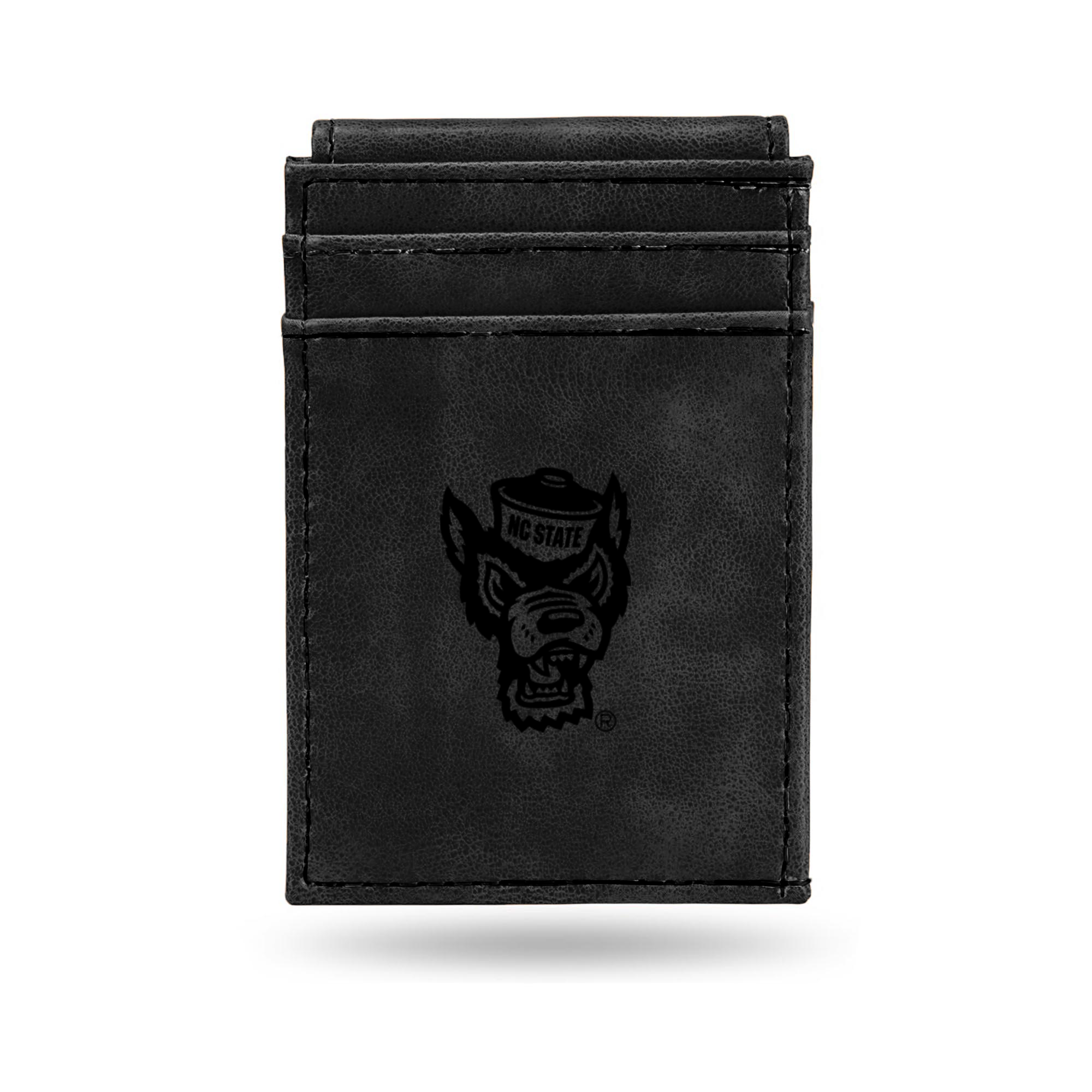 NC State Wolfpack Black Laser Engraved Wolfhead Front Pocket Wallet