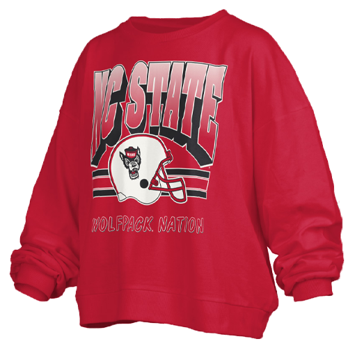 NC State Wolfpack Women's Red "Sheffield" Football Crew Neck Oversized Fleece