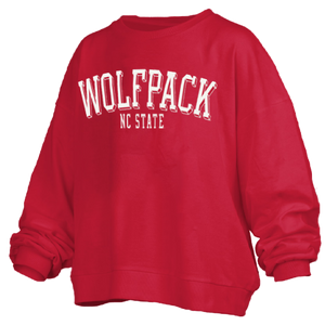 NC State Wolfpack Women's Red Semi-Pro Waist Length Oversized Crewneck