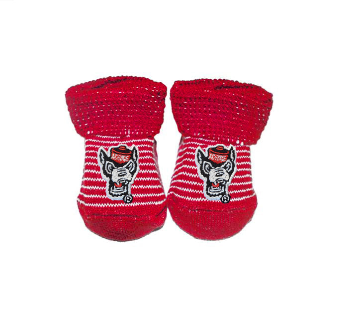 NC State Wolfpack Wolfhead Red w/ White Stripes Baby Booties